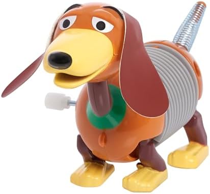 Side angle of the four inch Toy Story Slinky Dog fidget toy illustrating the winding dial