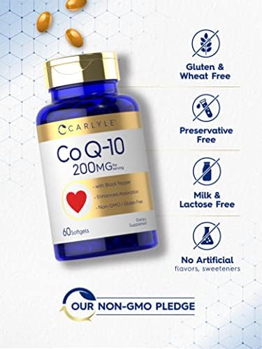 Carlyle Coenzyme Q10 softgels bottle side view ingredient details