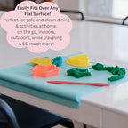 Close up shot of the raised spill stopper edges on The Table Tyke silicone feeding mat containing spilled milk