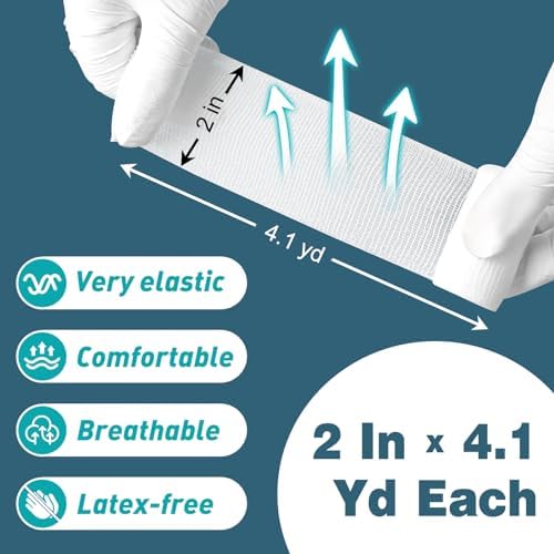 Premium elastic gauze roll being cut with scissors for wound care.