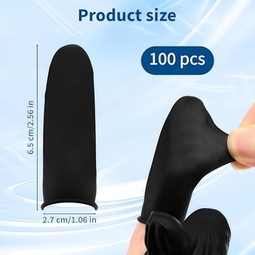 Black silicone fingertip covers displayed on a clean surface