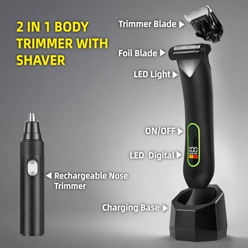 WarmWink 2 in 1 body groomer with interchangeable heads and charging base
