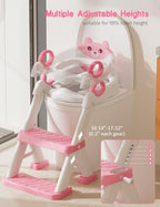 Folded grey toddler toilet ladder leaning against a bathroom wall