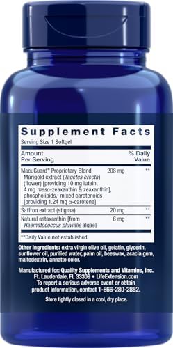 Life Extension MacuGuard supplement facts and ingredient label