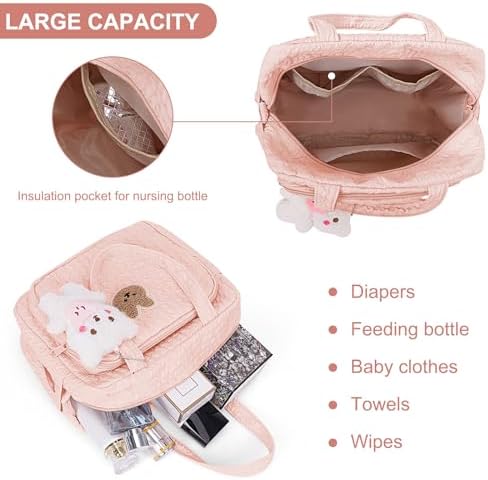 Side profile of Lushandy cute diaper bag for girls