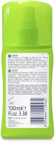 Natural baby anti mosquito spray bottle with lemon balm and andiroba oil ingredients