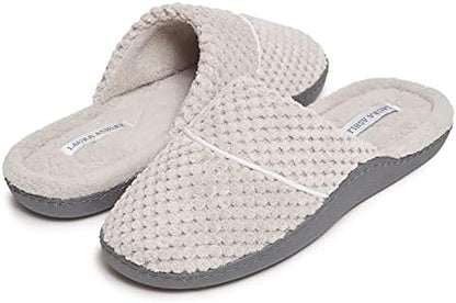 Laura Ashley open toe ladies sliders showing the non slip rugged rubber bottom sole
