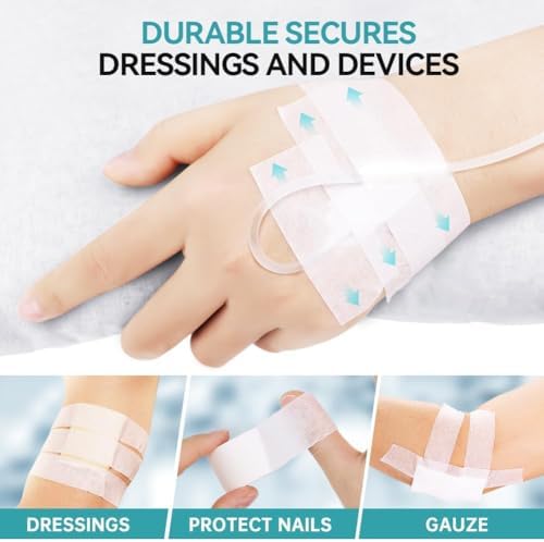 Hypoallergenic first aid tape being applied to secure a wound dressing