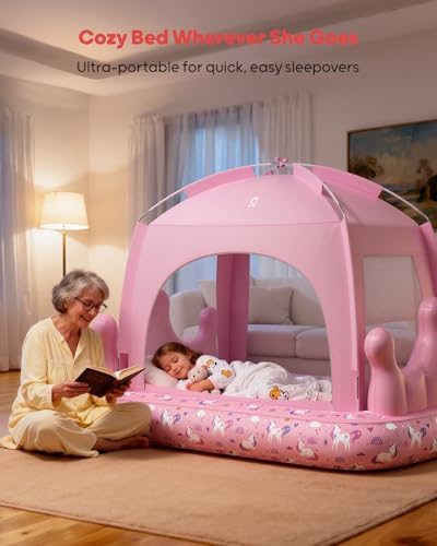 QPAU kids travel bed showing the removable inner mattress and outer safety bumpers