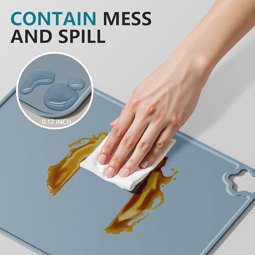 Login Life three pack silicone feeding mats laid out on a kitchen dining table