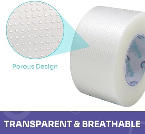 Breathable transparent surgical adhesive tape for securing medical devices.