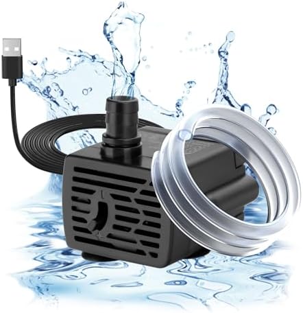 DaToo DC 5V aquarium pump with included 1 meter tubing and USB power cable.