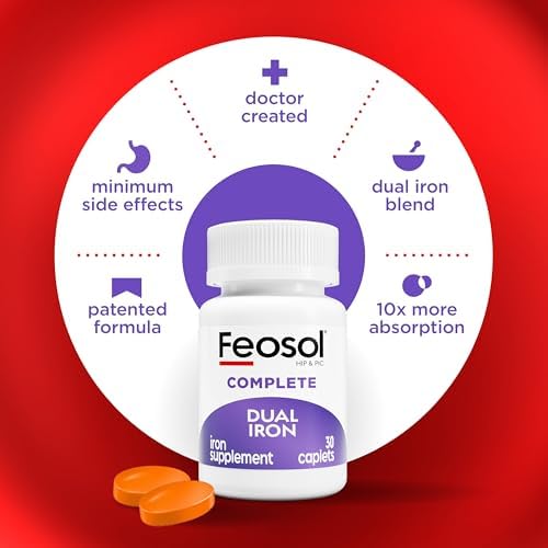 Feosol Complete Bifera thirty count supplement bottle back facts label