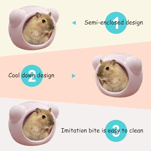 Ceramic Hamster House, Cute Animal Shaped Hamster Cave, Summer Cool Small Animal Hideout Habitat Decor for Dwarf Hamsters (Pink) - Image 5