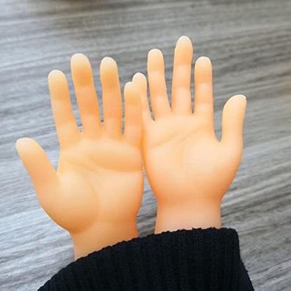 Close up view of the realistic human hand details on the mini puppet fingers.