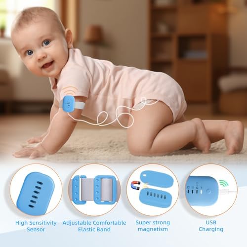 Bedwetting alarm kit including arm strap and sensor cable for kids.