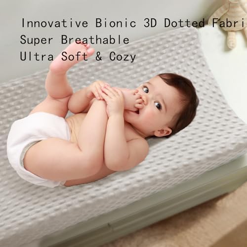 Nivava Baby minky dot changing pad cover fitted on a nursery table.