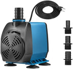 TONGCHANT 60W aquarium pump showing the three included interchangeable nozzle attachments.
