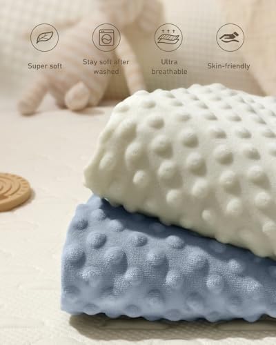 Close up view of the ultra soft minky dots fabric on the babebay changing table sheets
