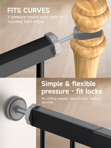 Pressure mounted child safety barrier showing wall protector cups