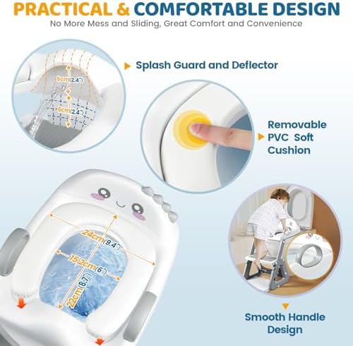 IvyWind gray potty training chair close up view focusing on the comfortable waterproof removable cushion and splash guard.