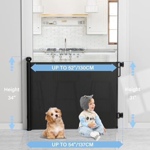 PRObebi child safety gate fully extended showing black mesh material across stairs