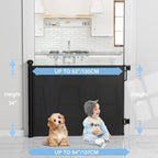 PRObebi child safety gate fully extended showing black mesh material across stairs