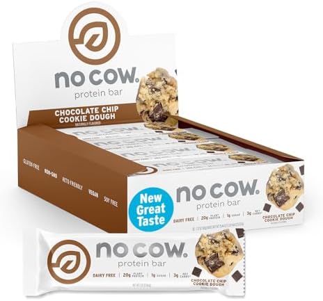 No Cow Vegan Protein Bars, Upgraded Chocolate Chip Cookie Dough | 20g Plant Based Protein, Gluten Free, Dairy Free, Soy Free, Keto Friendly, Low Sugar, High Fiber Snack Bars | Pack of 12 - Image 2