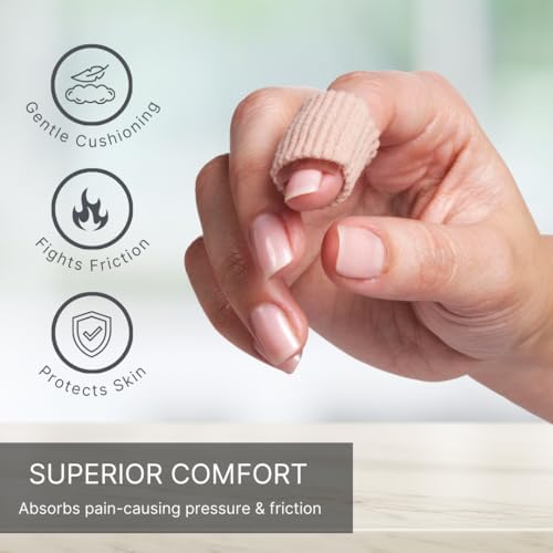 NatraCure gel corn pads being applied to a human foot for pain relief.