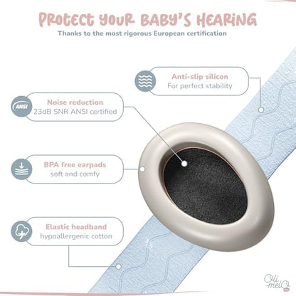 Close up of Oli-Melo baby ear muffs featuring soft padding for comfort.