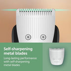 Close up of the self sharpening stainless steel blades on the Norelco 7000 trimmer head