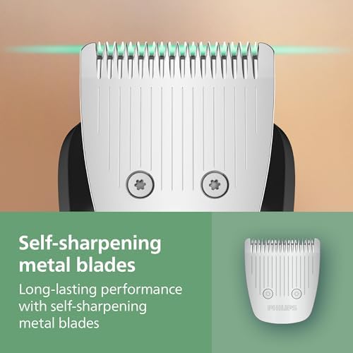 Close up of the self sharpening stainless steel blades on the Norelco 7000 trimmer head