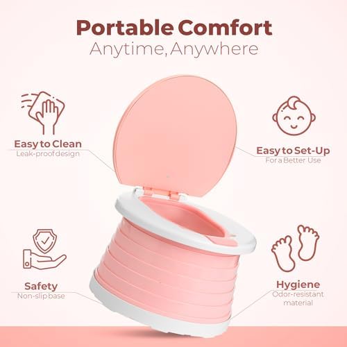 Pink travel potty for toddlers including disposable bags