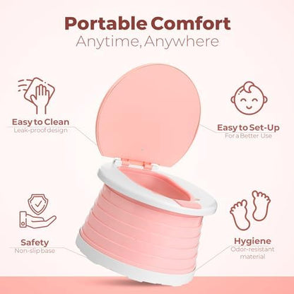Pink travel potty for toddlers including disposable bags