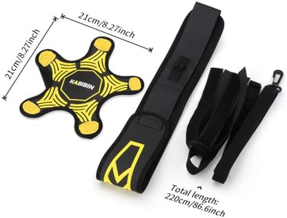 Adjustable neoprene waist belt of the solo football practice aid showing velcro strap