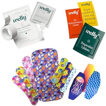 Welly Bravery Badges in various colorful patterns and flexible fabric textures for wound care.