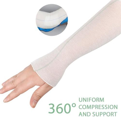 Demonstration of the 2-way stretch capability of the tubular compression sleeve.