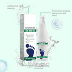 Clear foot sanitizer spray being applied to skin for repair