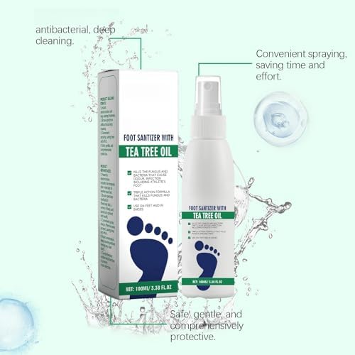 Clear foot sanitizer spray being applied to skin for repair