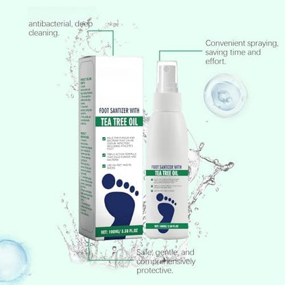 Clear foot sanitizer spray being applied to skin for repair