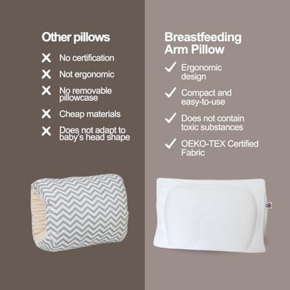 White geometric feeding arm pillow with companion storage bag