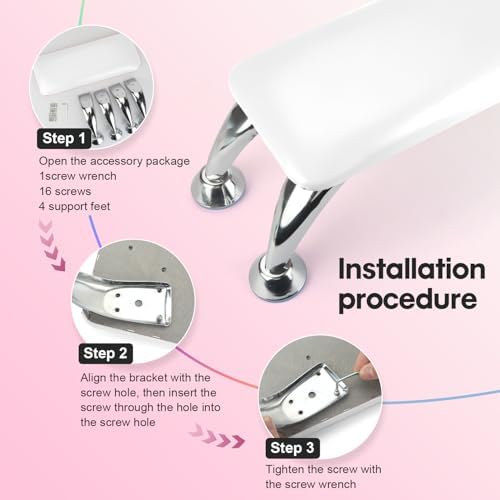 Detailed view of the sturdy non-slip metal legs on the nail arm rest.