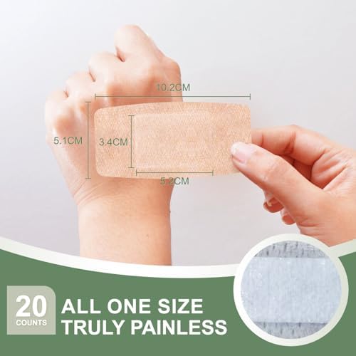 Extra large two by four inch flexible fabric hypoallergenic bandage showing the gentle silicone gel adhesive backing.