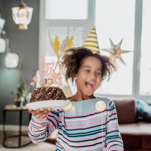 Gyufise 15Pcs Happy 13th Birthday Cake Topper Set with Heart Star Glitter Cheers to 13 Years Cake Picks Number 13 Candles Cake Decorations for Happy 13th Birthday Anniversary Party Supplies Rose Gold - Image 7