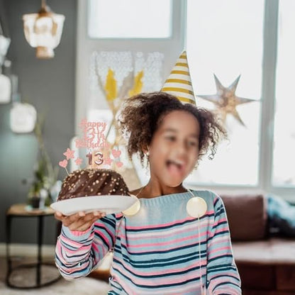 Gyufise 15Pcs Happy 13th Birthday Cake Topper Set with Heart Star Glitter Cheers to 13 Years Cake Picks Number 13 Candles Cake Decorations for Happy 13th Birthday Anniversary Party Supplies Rose Gold - Image 7