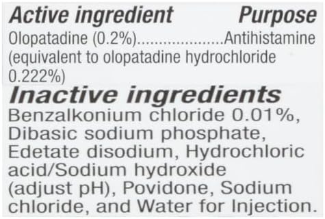 Leader once daily antihistamine eye drops side panel showing drug facts and instructions.