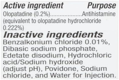 Leader once daily antihistamine eye drops side panel showing drug facts and instructions.