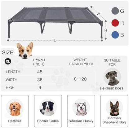 suddus Elevated Dog Bed for Large Dogs 120lb, Breathable Cooling Raised Dog Cot with Dual Support Bars & Metal Frame, No-Slip Feet, Waterproof Pet Bed for Indoor/Outdoor, X-Large, 48 * 36 * 9in, Grey - Image 6