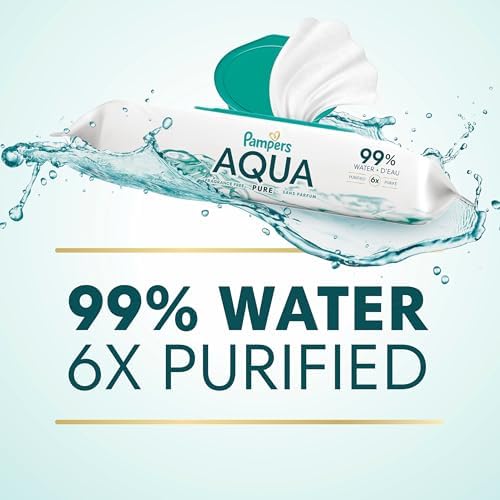 Pampers Baby Wipes Aqua Pure, 99% water-based wipes, Hypoallergenic and Unscented Baby Wipes, 672 Wipes Total (12 Flip-Top Packs) - Image 4