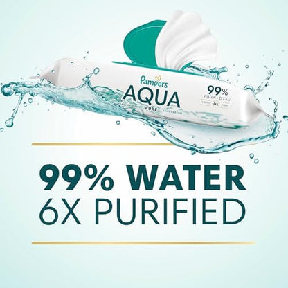 Pampers Baby Wipes Aqua Pure, 99% water-based wipes, Hypoallergenic and Unscented Baby Wipes, 672 Wipes Total (12 Flip-Top Packs) - Image 4